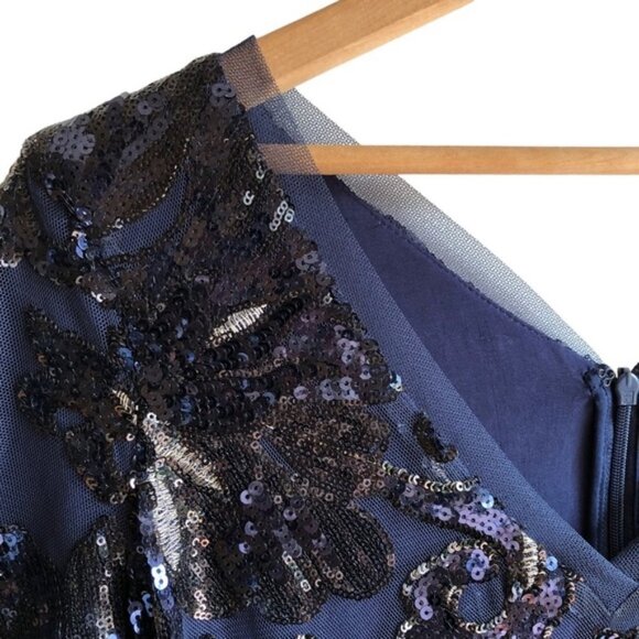 Badgley Mischka Sequin Dress Size 2 Blue Floral - Picture 7 of 15